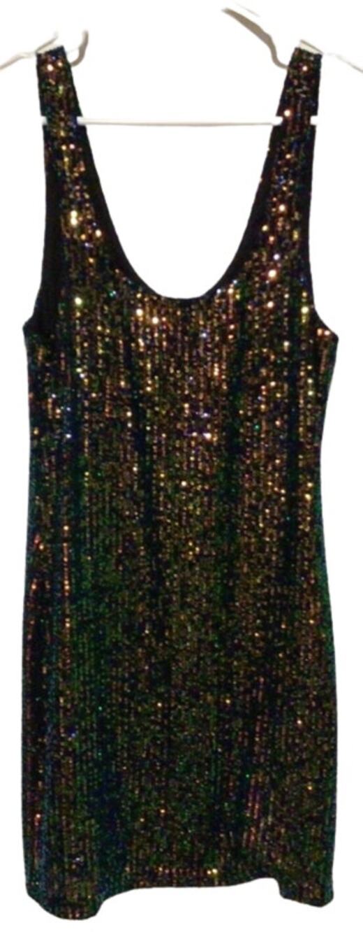 TOPSHOP Iridescent Black Sequin Halter Tank Dress Size 10 Party Clubwear